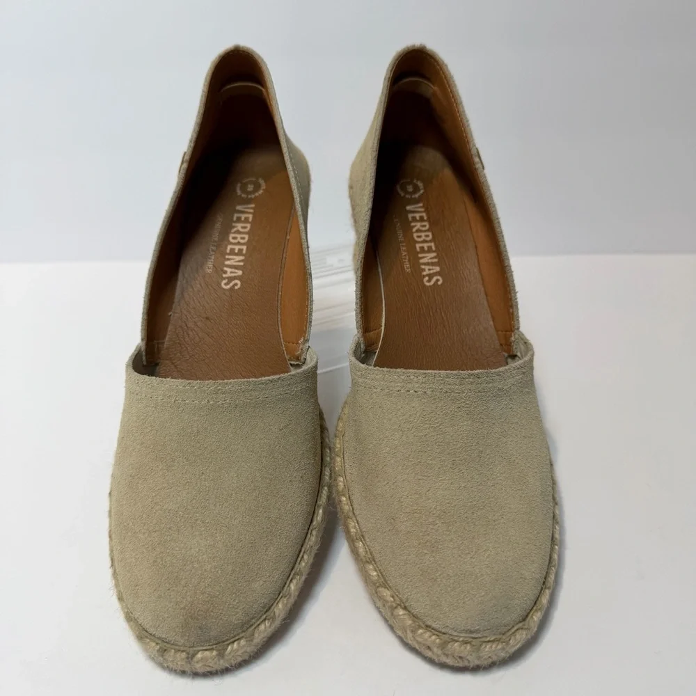 Verbenas Mamen Wedge Espadrilles Suede Shoes Jute Wrapped‎ Heels in Tan Size 39